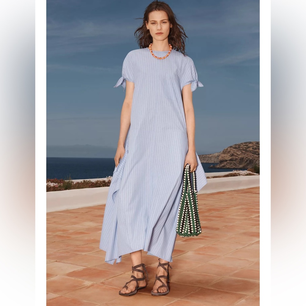 Zara limited edition striped asymmetric Dress with Tie Details